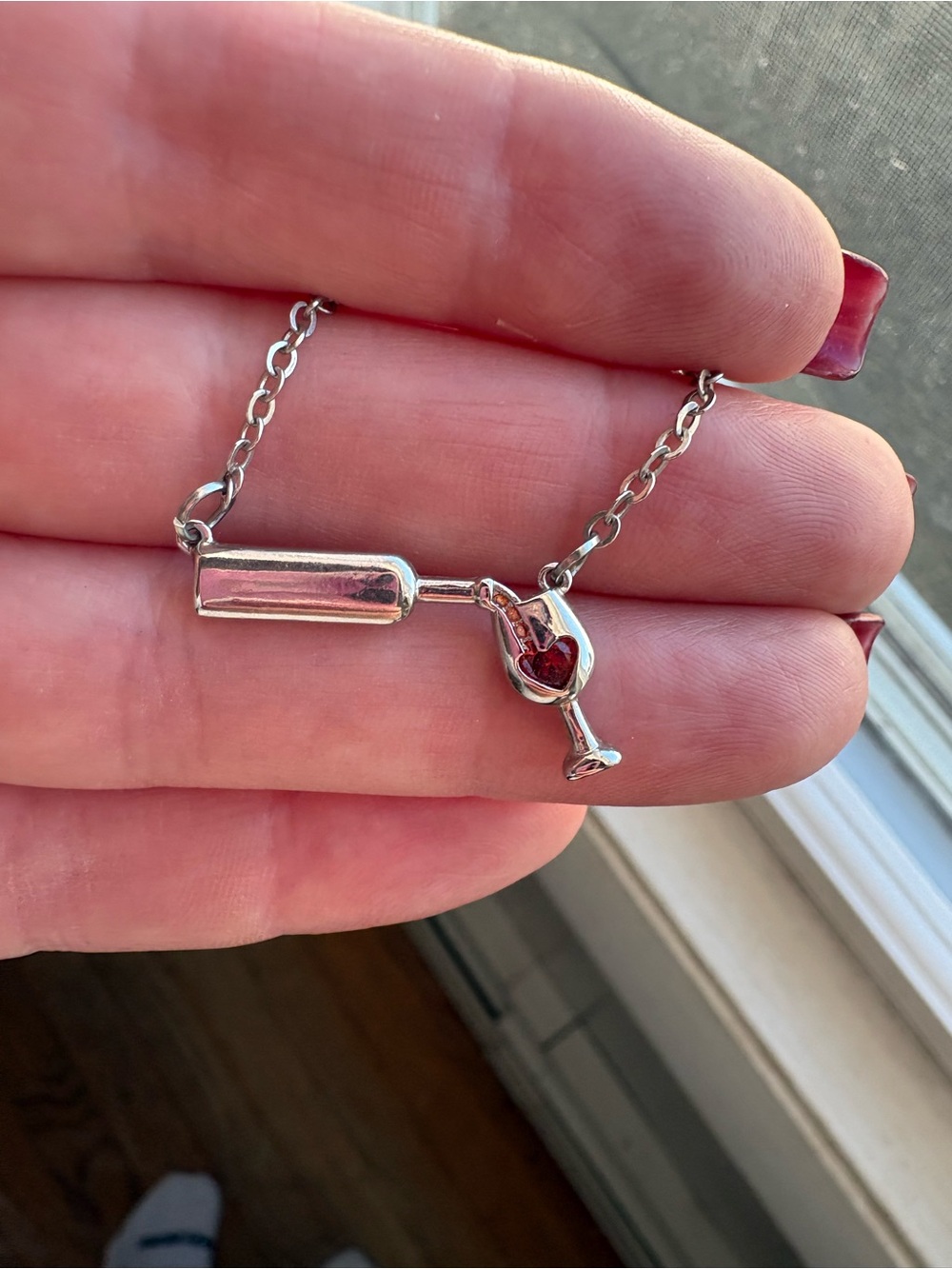 Wine Bottle Mid Pour into a Wine Glass Pendant Necklace